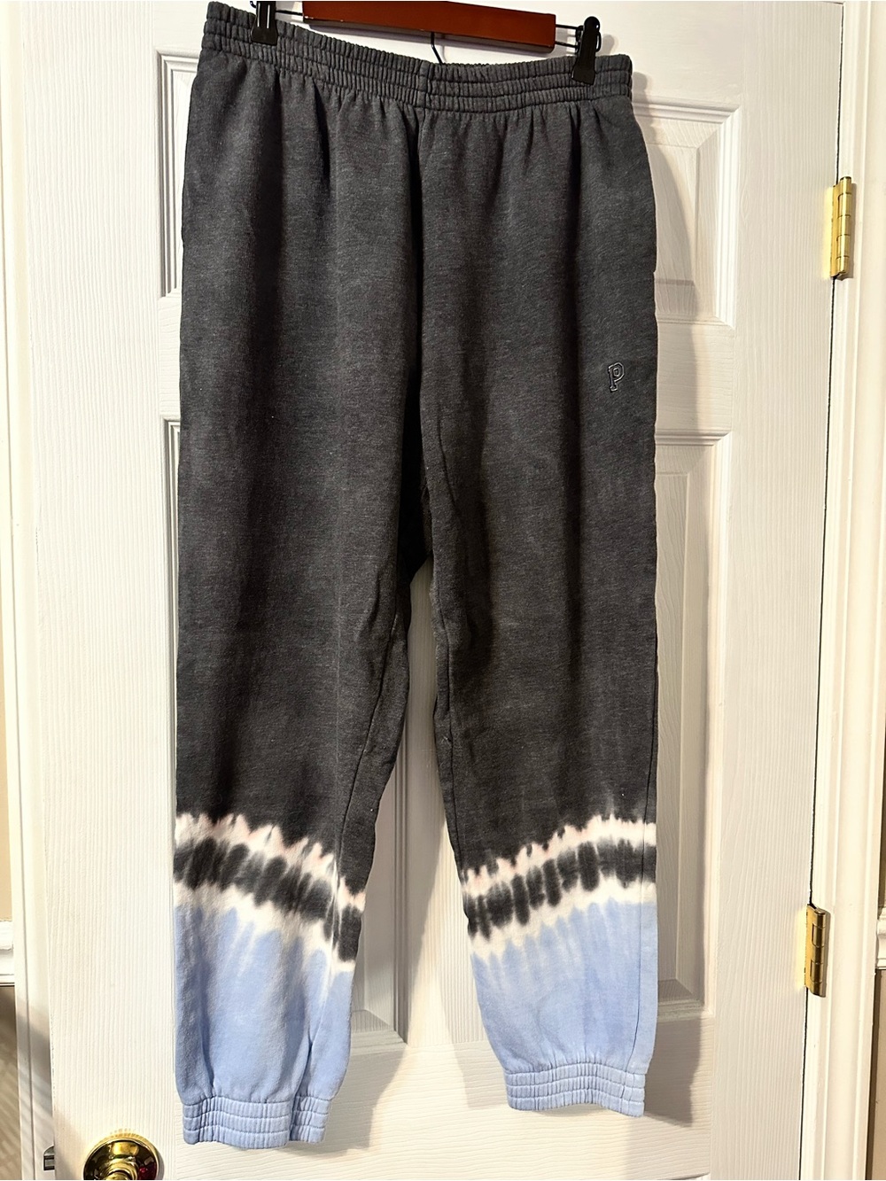 PINK Victoria's Secret Dark Grey Joggers with Light Blue Tie-Dye Hem